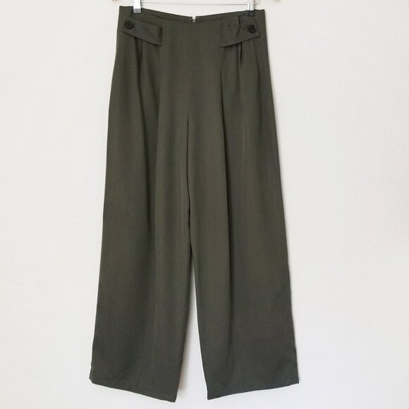 Banana Republic Tencel Pleated Pant Wide Leg Size 6 Steel Olive Green High Waist - Picture 5 of 15